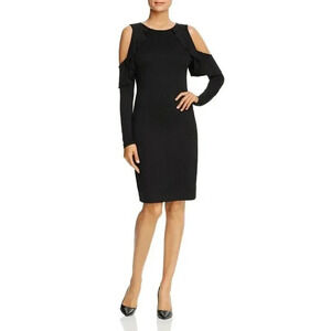 THREE DOTS Black Long Sleeve Cold Shoulder Sheath Dress SMALL